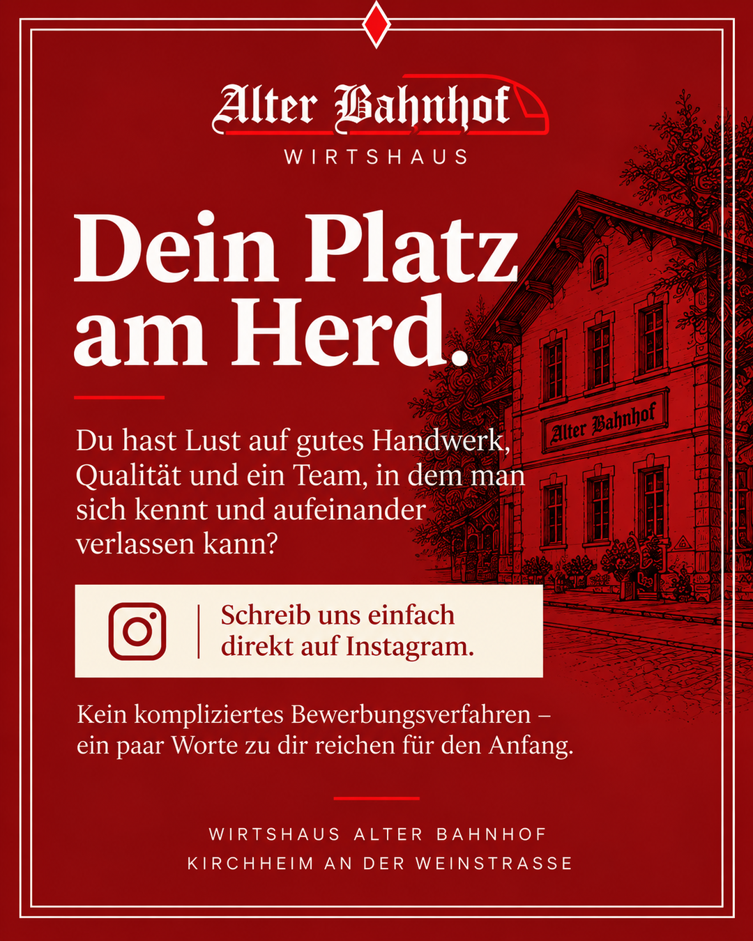 Dein Platz am Herd – Stellenausschreibung Wirtshaus Alter Bahnhof